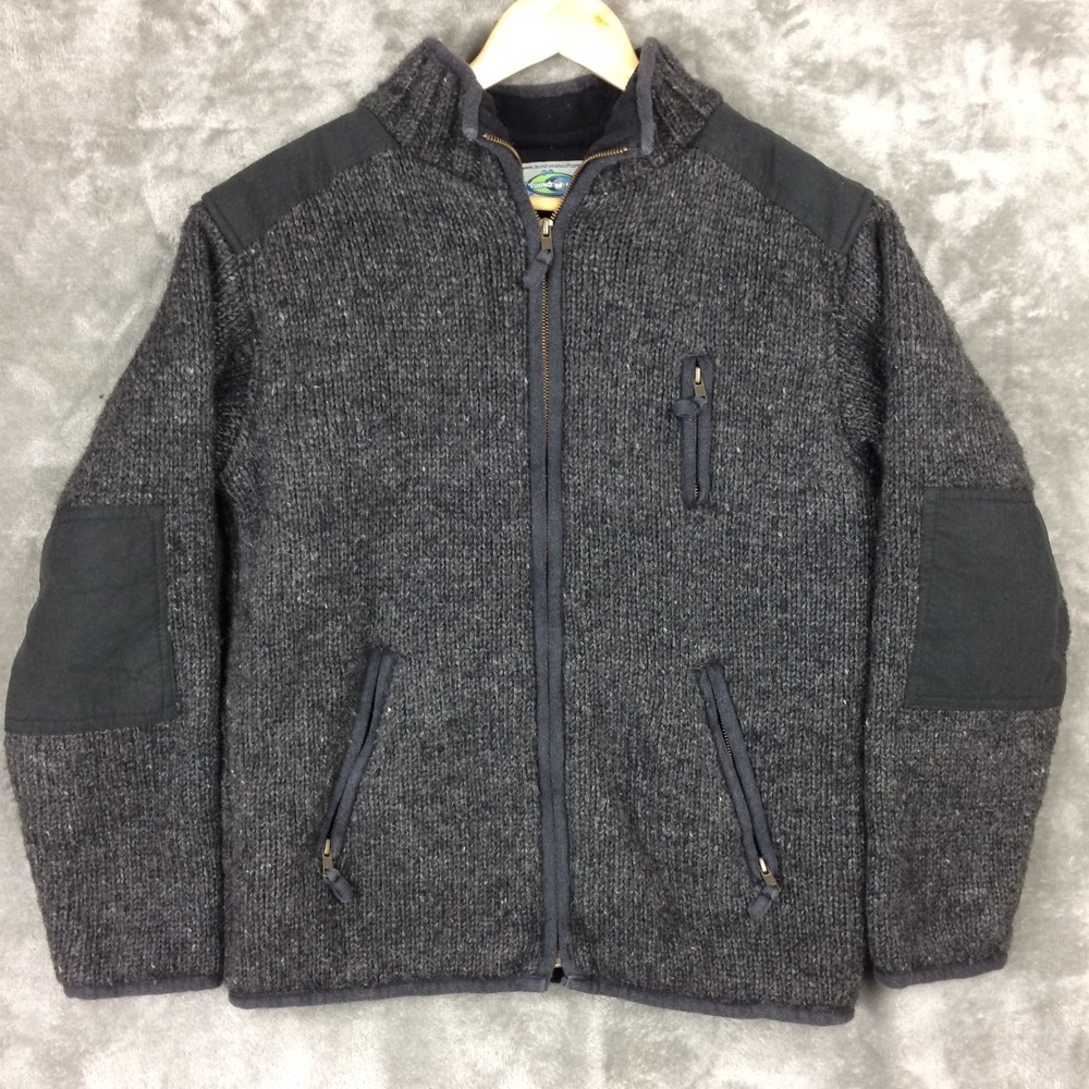 Vtg Laundromat Wool Sweater Mens Medium Elbow Patch‎ Full Zip Jacket 90s